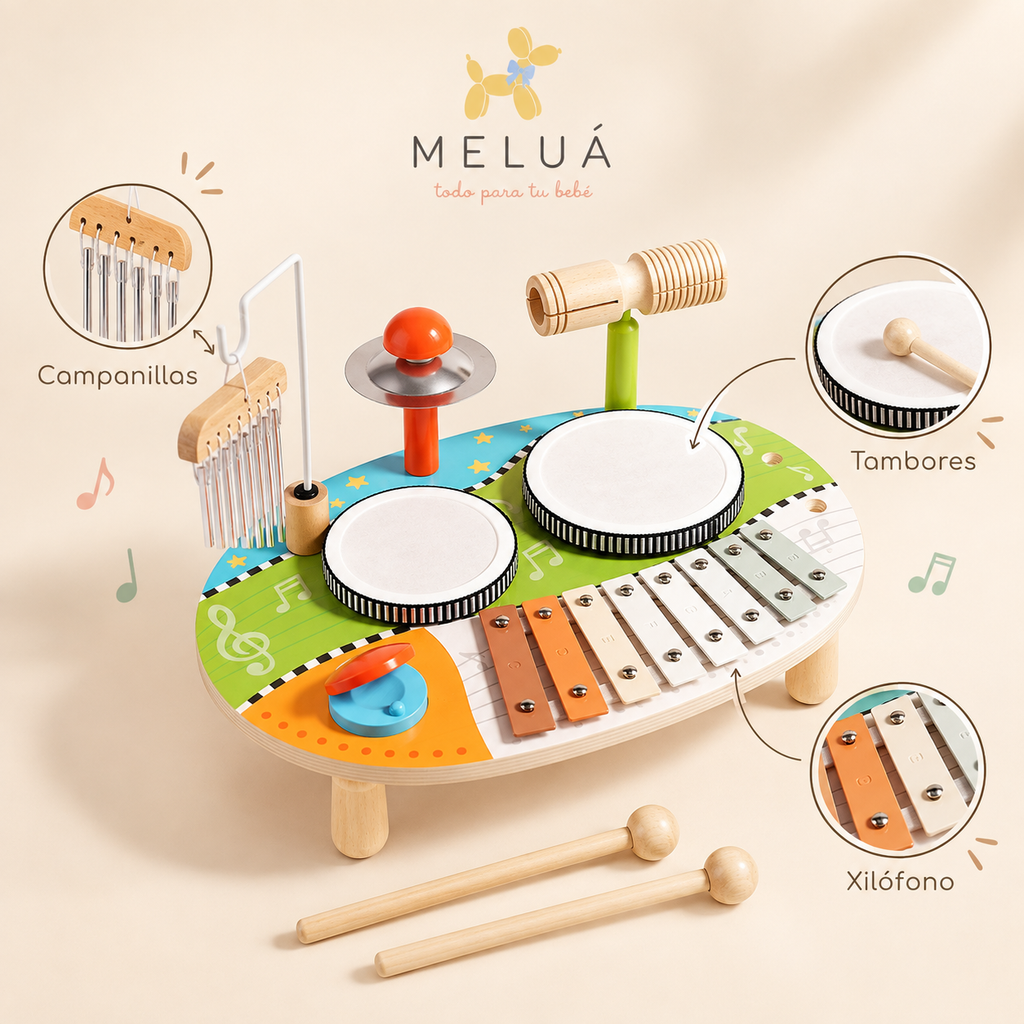 Mesa Musical Montessori para Niños con Tambor y Xilófono | MELUÁ