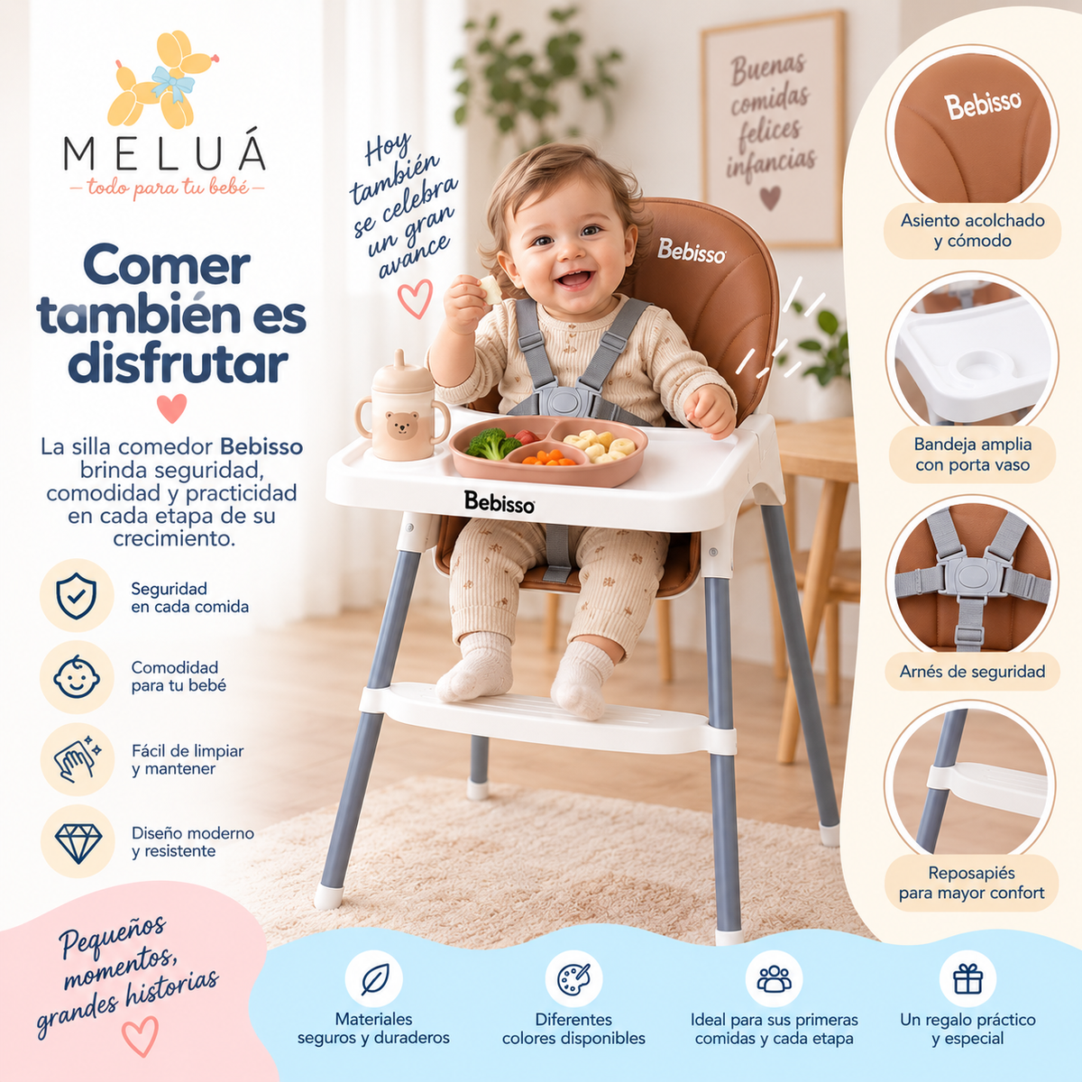 Silla Comedor para Bebé con Bandeja y Arnés | Bebisso