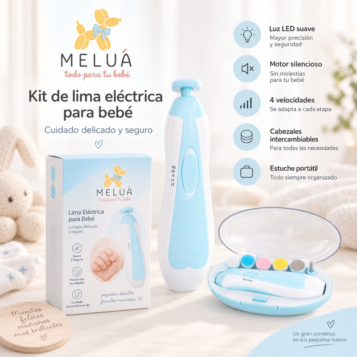Lima Eléctrica para Uñas de Bebé con Luz LED | MELUÁ