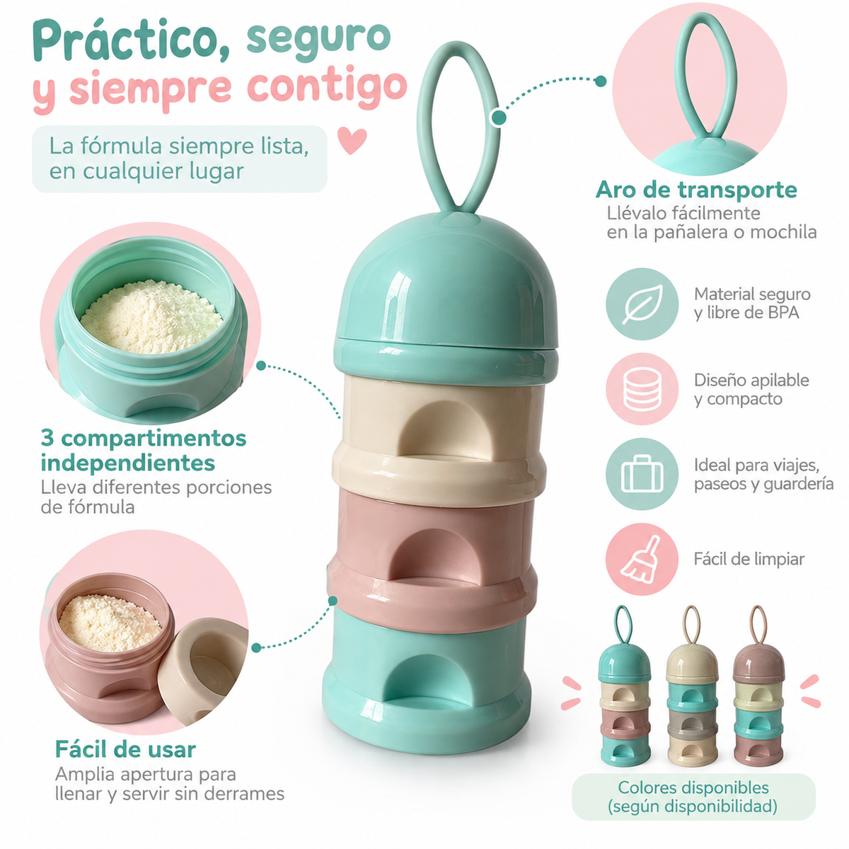 Dispensador Leche en Polvo para Bebé 3 Compartimentos | MELUÁ