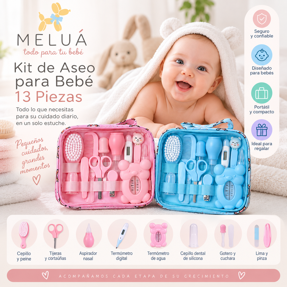 Kit de Aseo para Bebé 13 Piezas con Estuche | Meluá