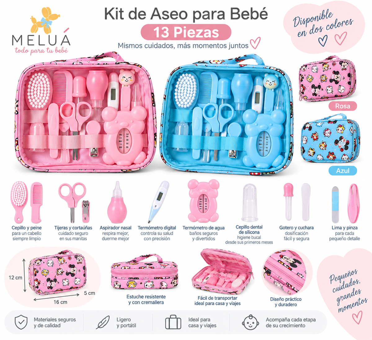 Kit de Aseo para Bebé 13 Piezas con Estuche | Meluá