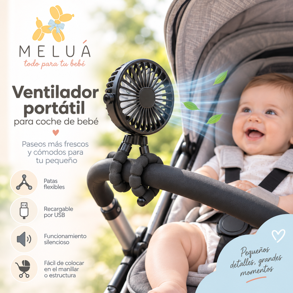 Ventilador para Coche de Bebé Portátil Recargable USB | MELUÁ