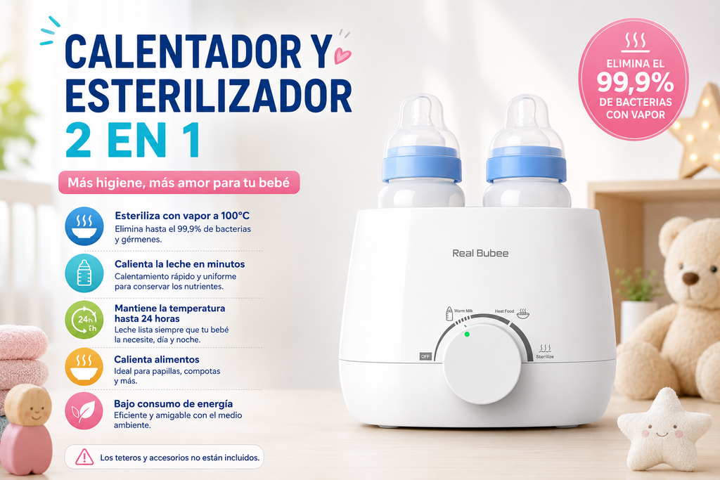 Esterilizador y Calentador Inteligente de Teteros para Bebé | Elimina Bacterias con Vapor y Calienta la Leche en Minutos