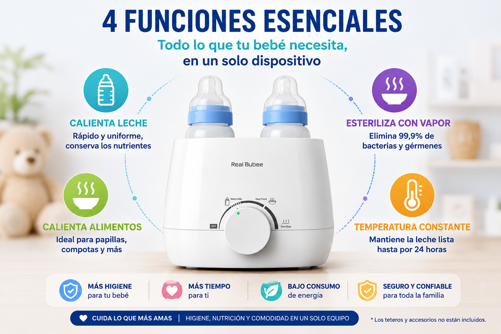 Esterilizador y Calentador Inteligente de Teteros para Bebé | Elimina Bacterias con Vapor y Calienta la Leche en Minutos