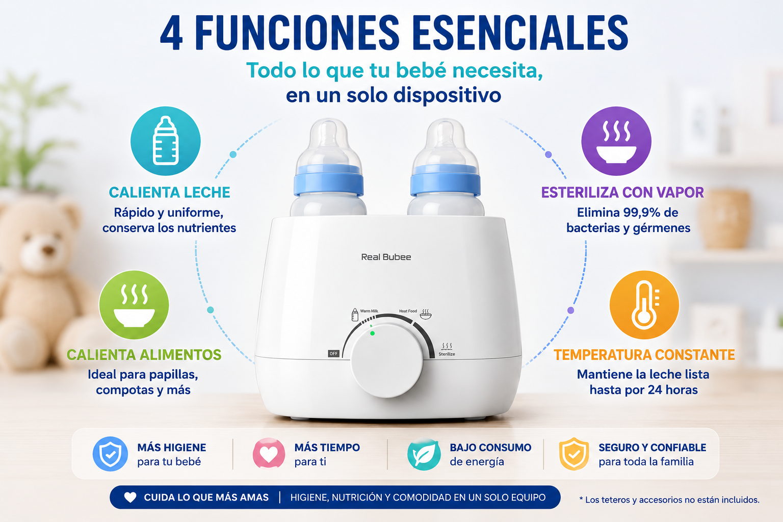 Esterilizador y Calentador Inteligente de Teteros para Bebé | Elimina Bacterias con Vapor y Calienta la Leche en Minutos