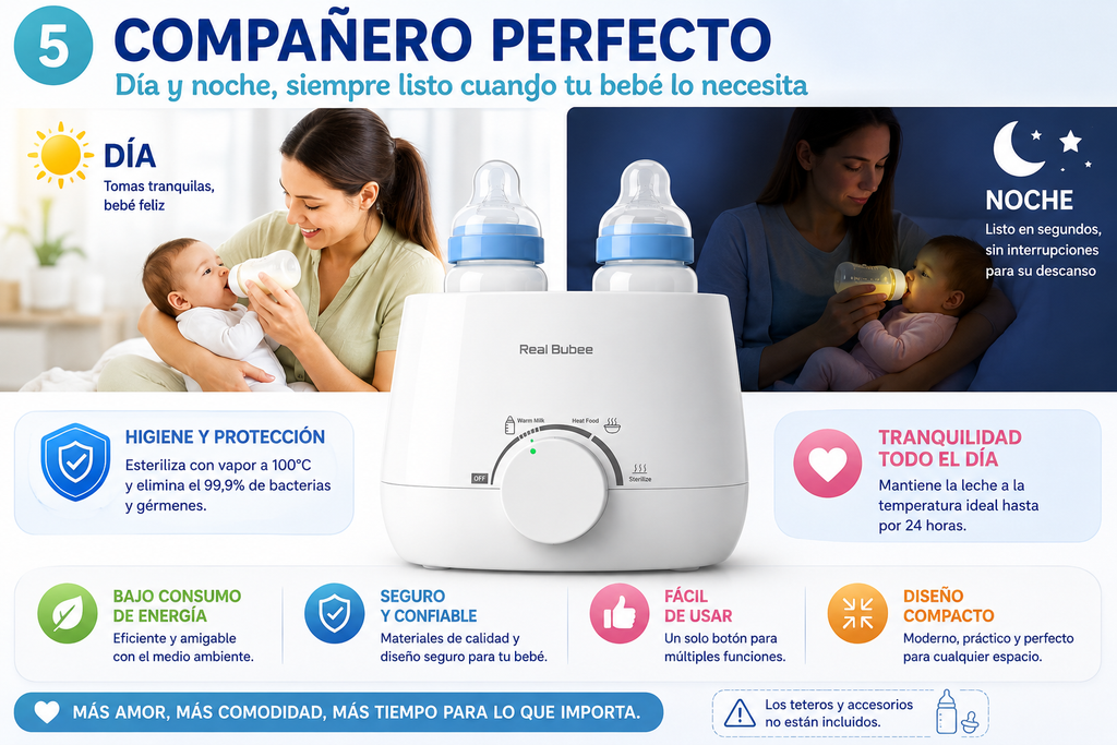 Esterilizador y Calentador Inteligente de Teteros para Bebé | Elimina Bacterias con Vapor y Calienta la Leche en Minutos