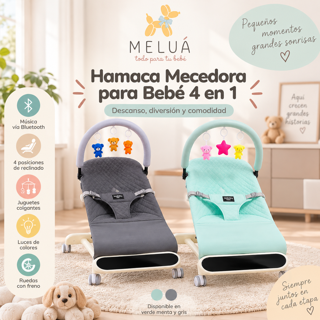 Hamaca Mecedora para Bebé con Bluetooth 4 en 1 | Meluá