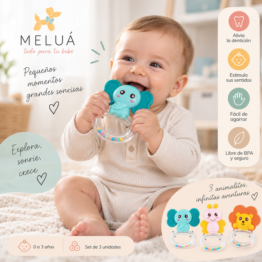 Sonajeros y Mordedores para Bebé x3 | MELUÁ