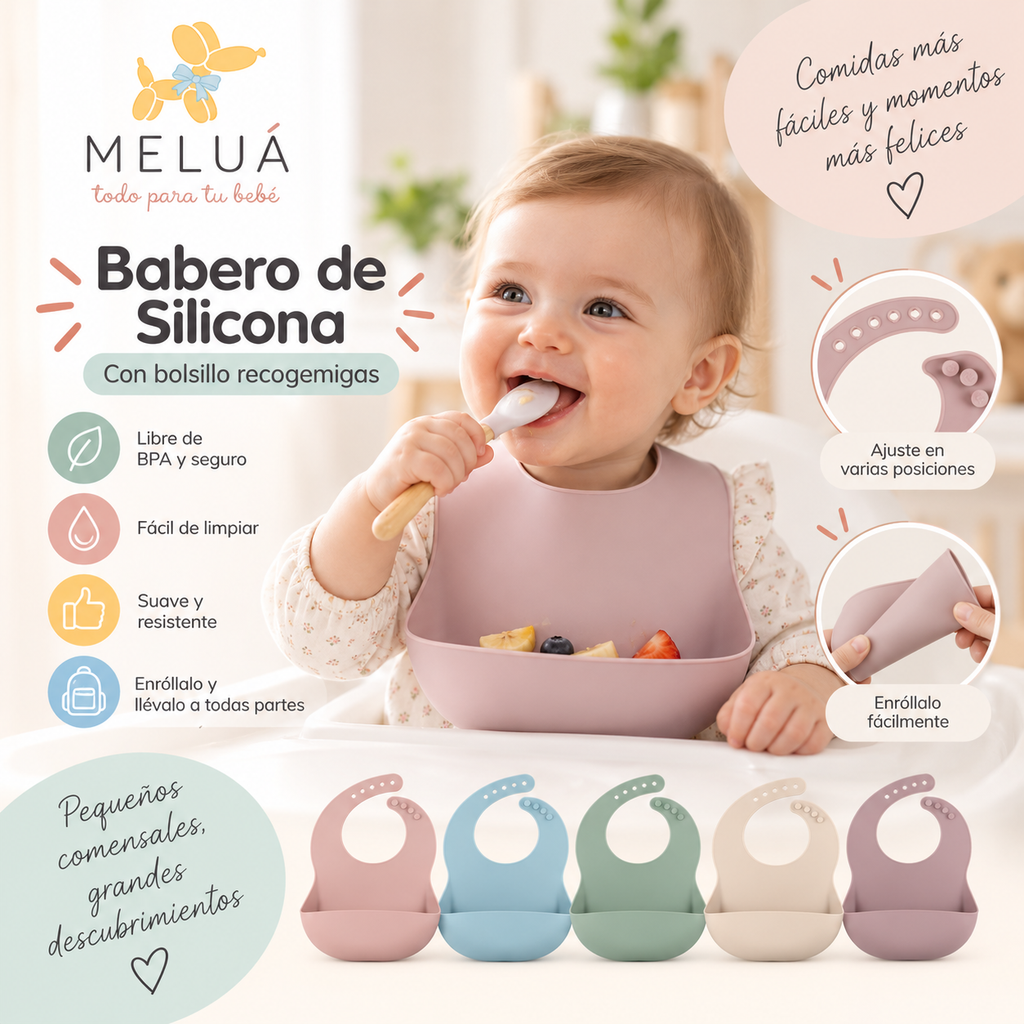 Babero de Silicona para Bebé con Recogemigas | MELUÁ