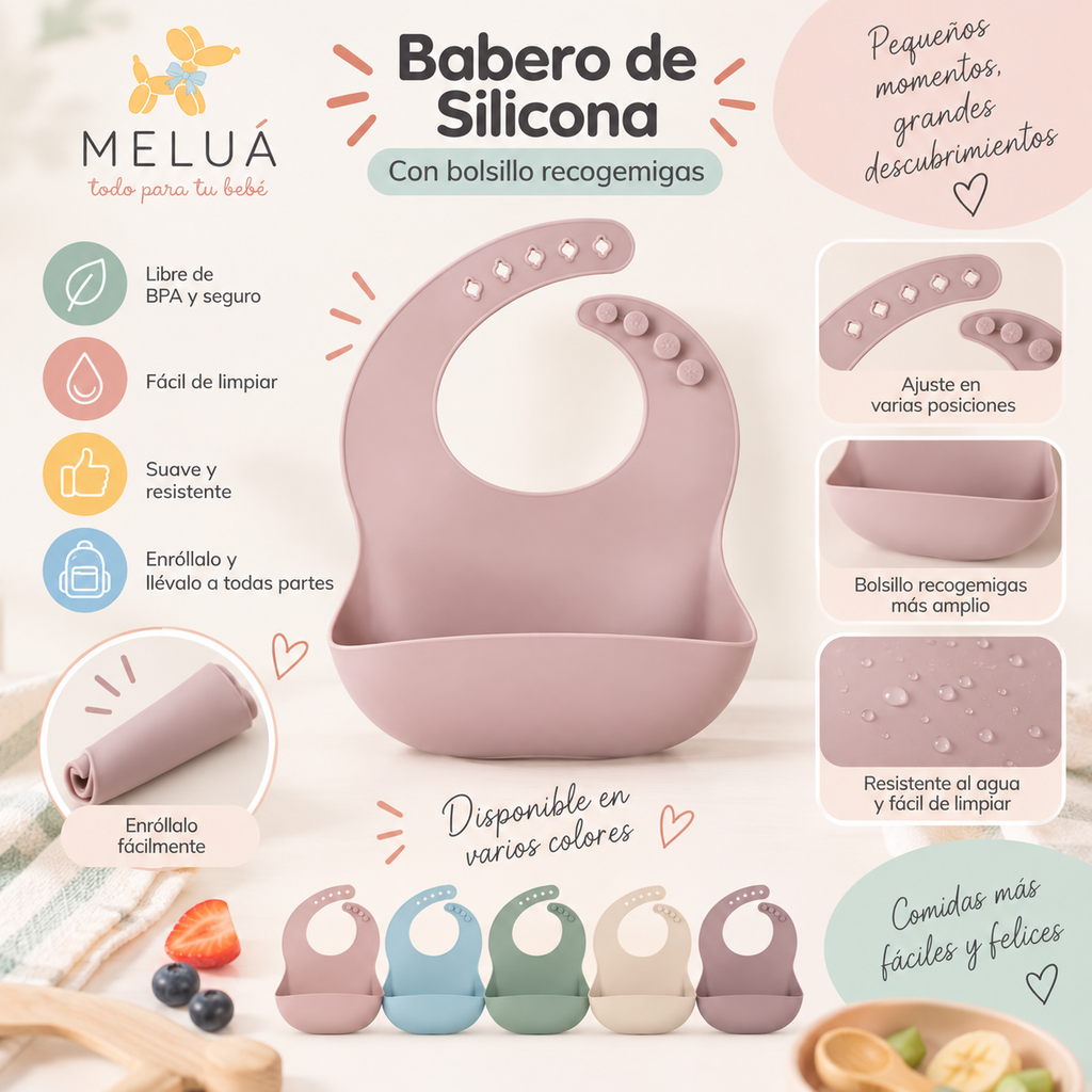 Babero de Silicona para Bebé con Recogemigas | MELUÁ