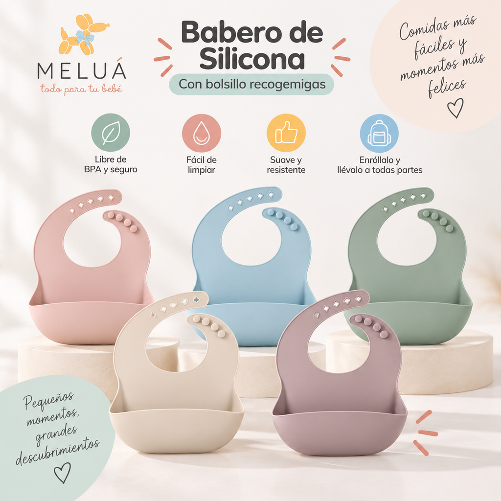 Babero de Silicona para Bebé con Recogemigas | MELUÁ