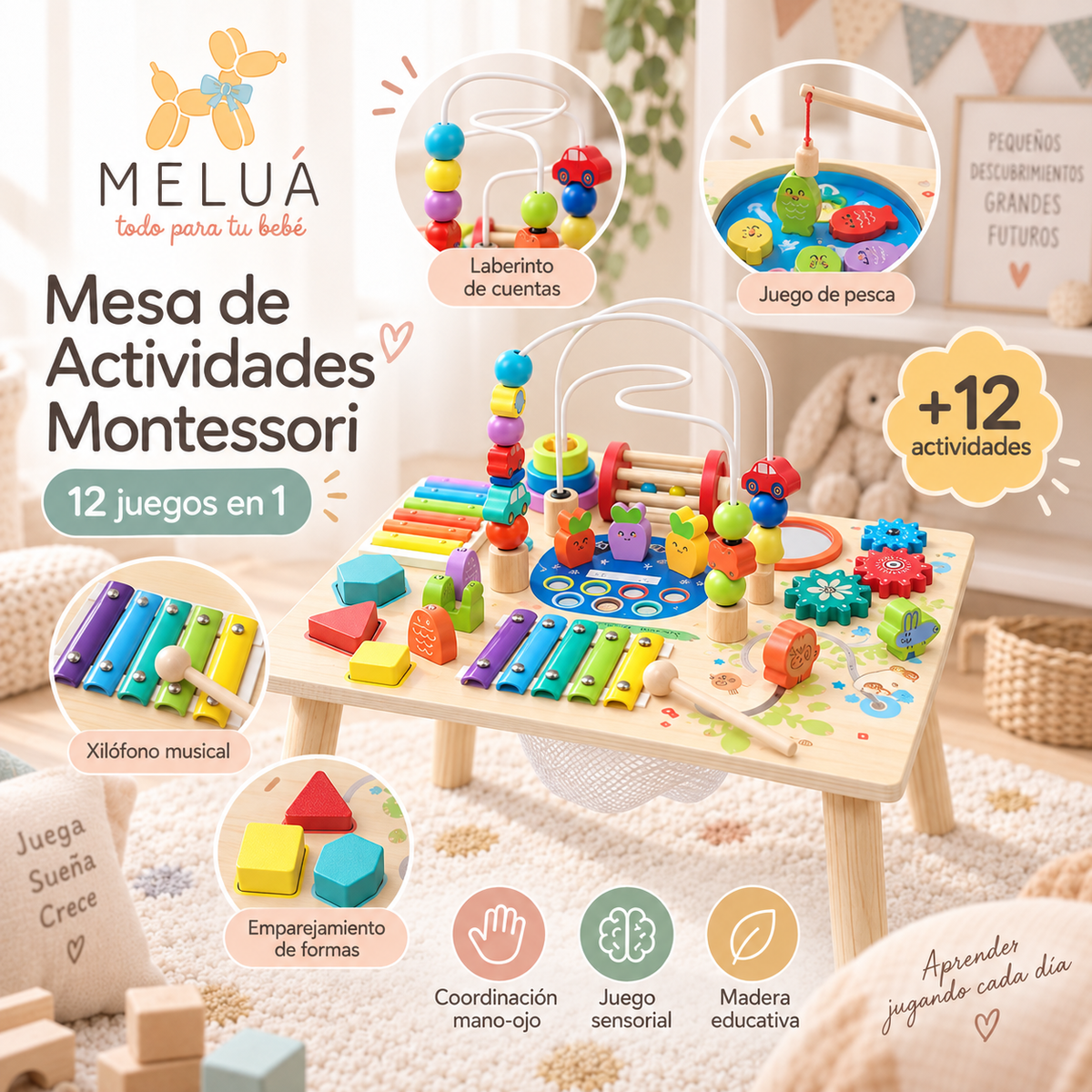 Mesa Montessori 12 en 1 de Madera para Niños | MELUÁ
