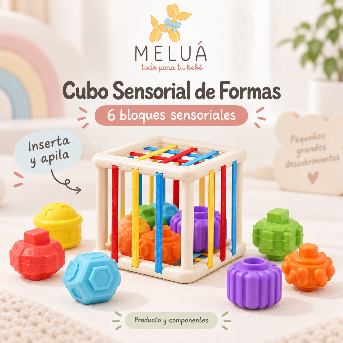 Cubo Sensorial para Bebé con 6 Bloques de Formas | MELUÁ