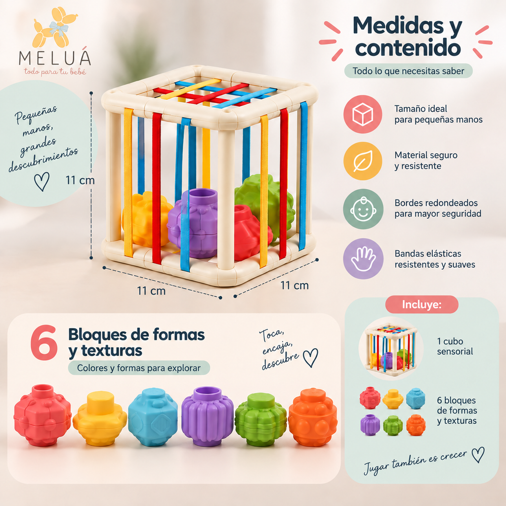 Cubo Sensorial para Bebé con 6 Bloques de Formas | MELUÁ
