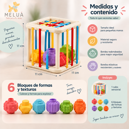 Cubo Sensorial para Bebé con 6 Bloques de Formas | MELUÁ