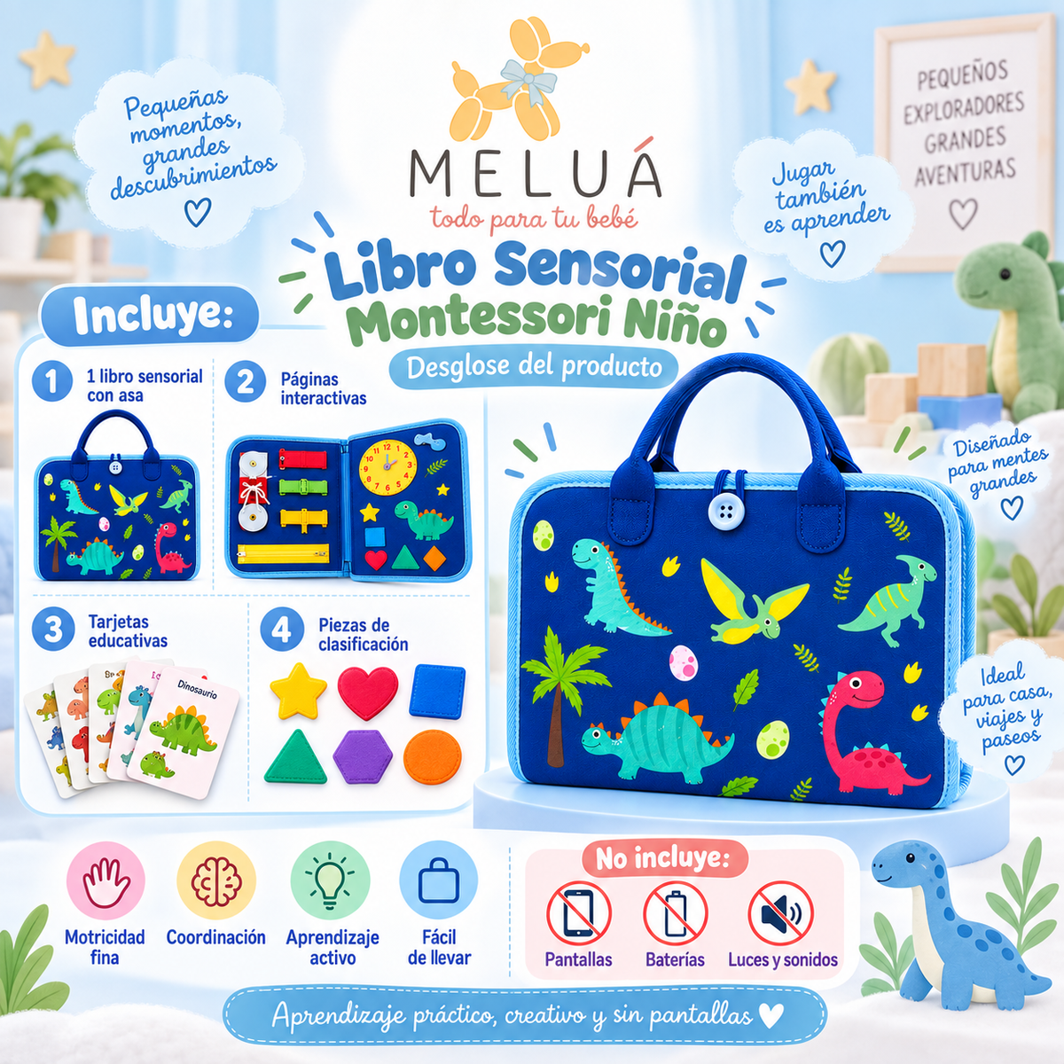 Libro Sensorial Montessori Unicornio para Niños | MELUÁ