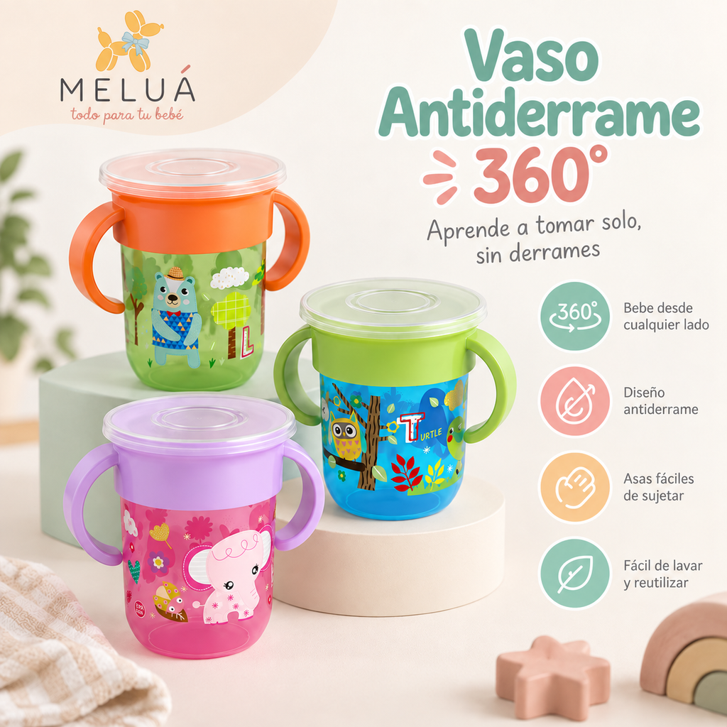 Vaso Antiderrame 360° para Bebé con Asas | MELUÁ