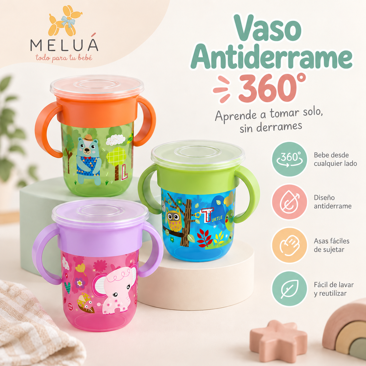 Vaso Antiderrame 360° para Bebé con Asas | MELUÁ