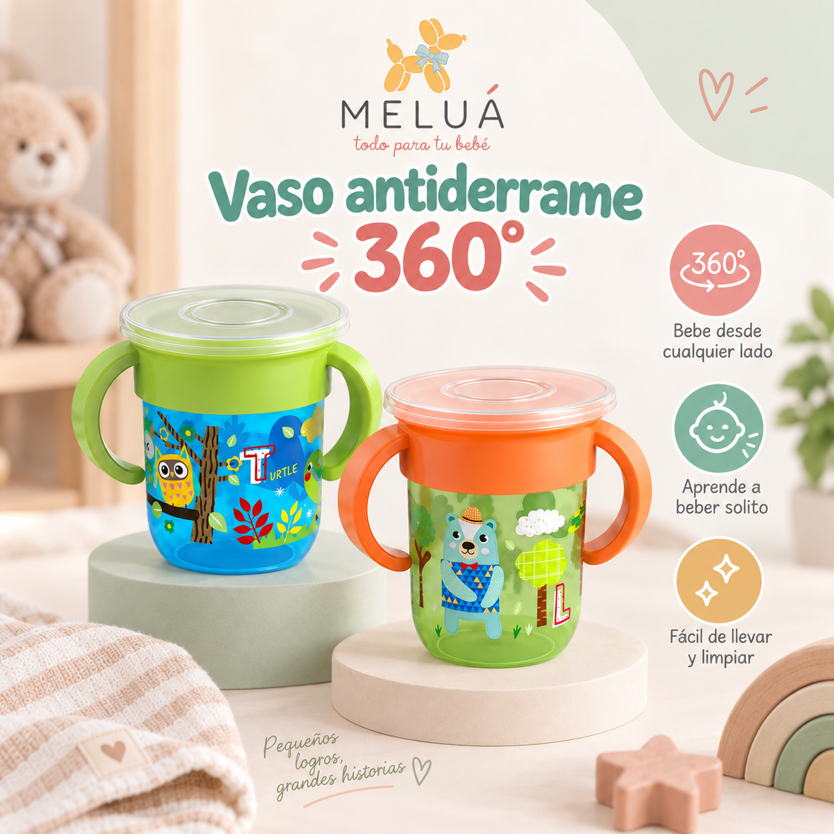 Vaso Antiderrame 360° para Bebé con Asas | MELUÁ