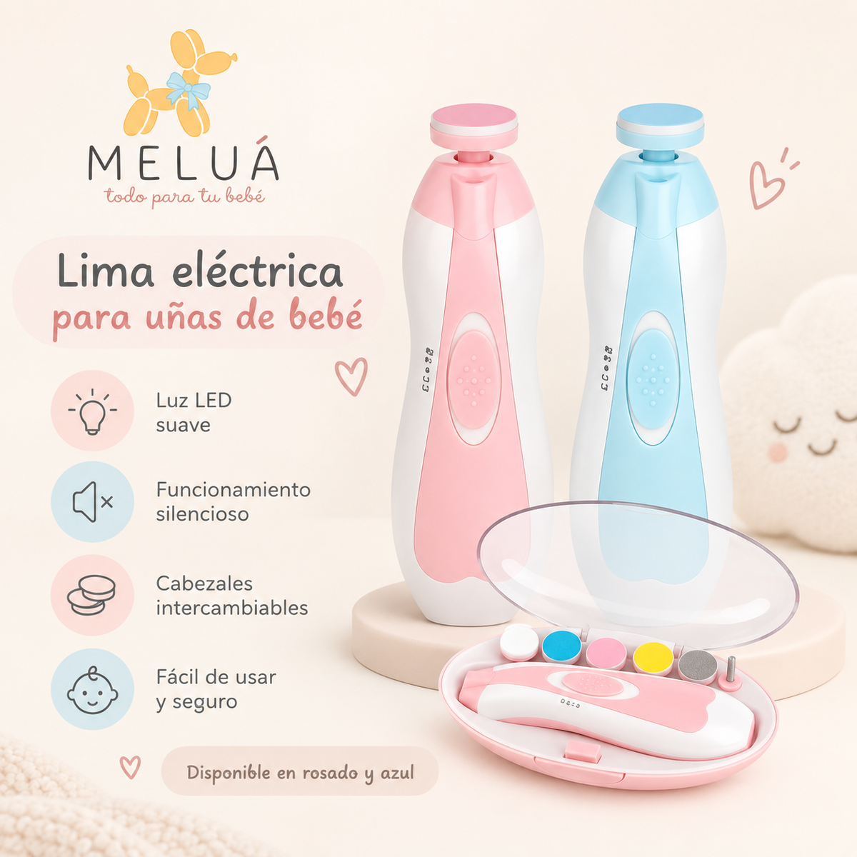 Lima Eléctrica para Uñas de Bebé con Luz LED | MELUÁ