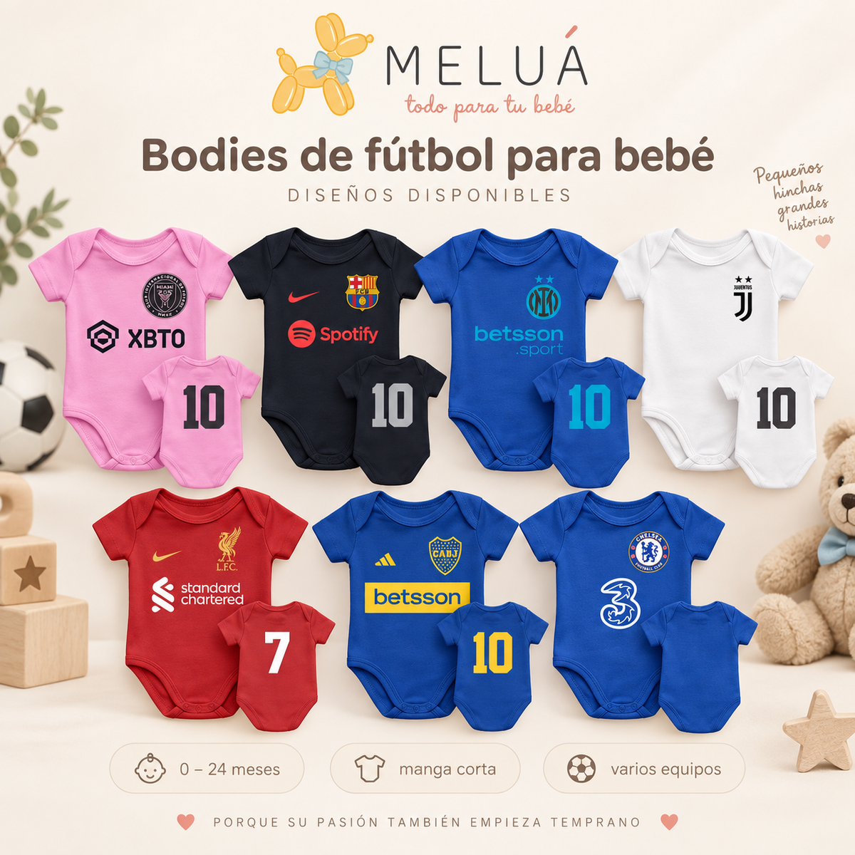 Mameluco Body para Bebé de Equipos de Fútbol 0-24 Meses | MELUÁ