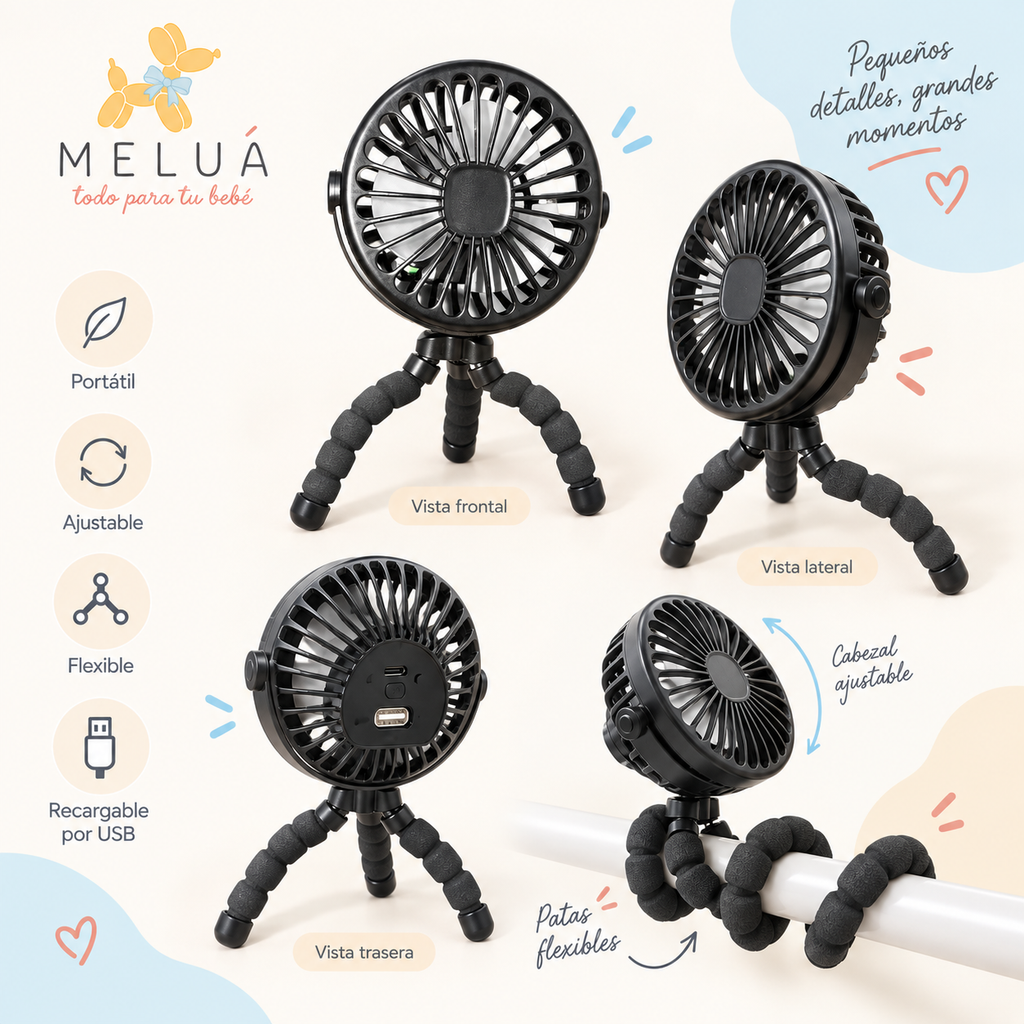 Ventilador para Coche de Bebé Portátil Recargable USB | MELUÁ