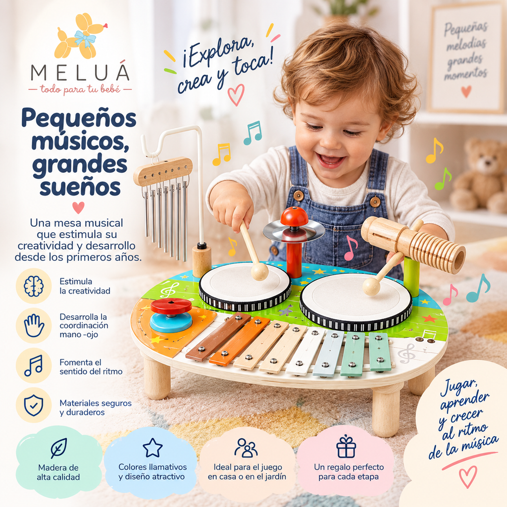 Mesa Musical Montessori para Niños con Tambor y Xilófono | MELUÁ